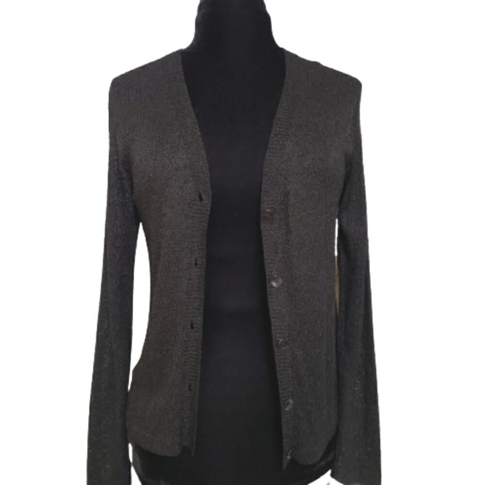 NEW Duna Handloomed Black Button Front Plunge V‎ Neck Sweater Cardigan Small